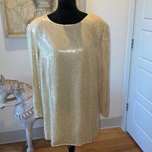 Vintage Sue Brett sequin shift dress lined Sz L